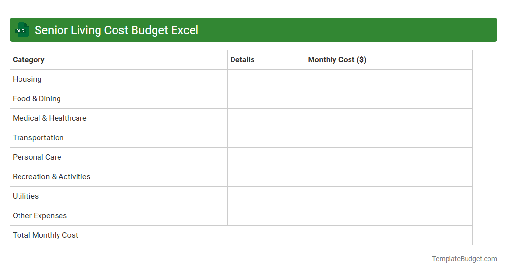 Senior Living Cost Budget Excel