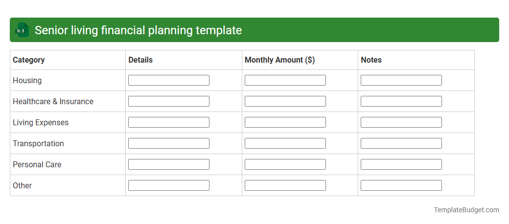 Senior living financial planning template