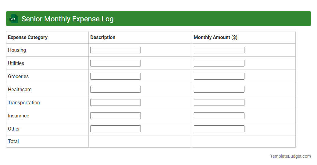 Senior Monthly Expense Log
