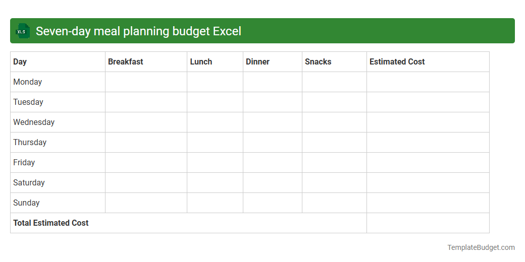 Seven-day meal planning budget Excel