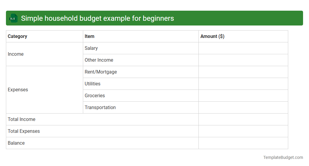 Simple household budget example for beginners