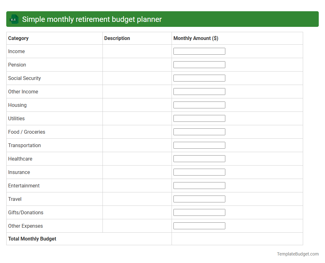 Simple monthly retirement budget planner