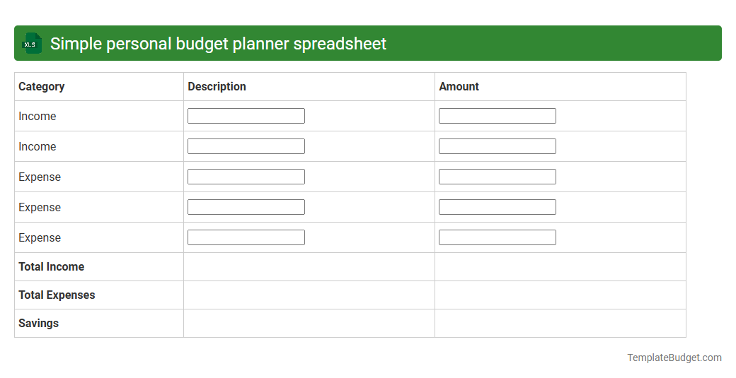 Simple personal budget planner spreadsheet