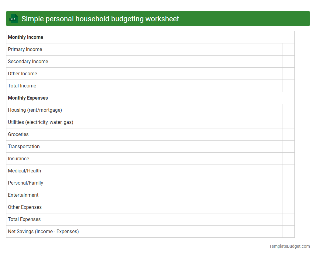 Simple personal household budgeting worksheet