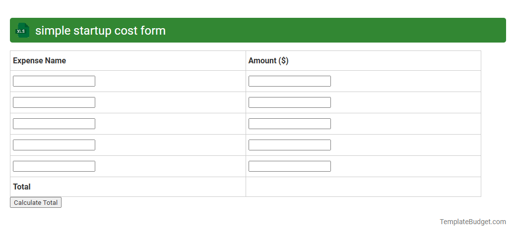 simple startup cost form