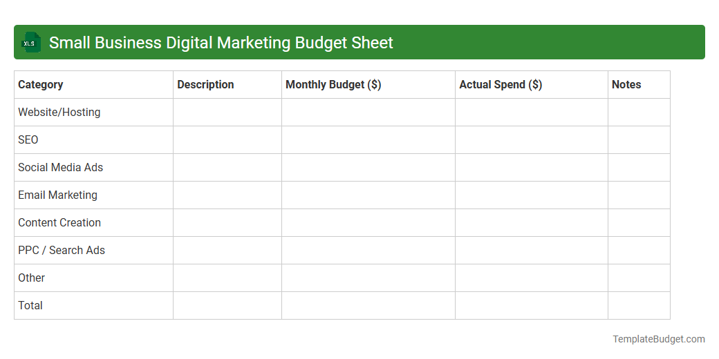 Small Business Digital Marketing Budget Sheet