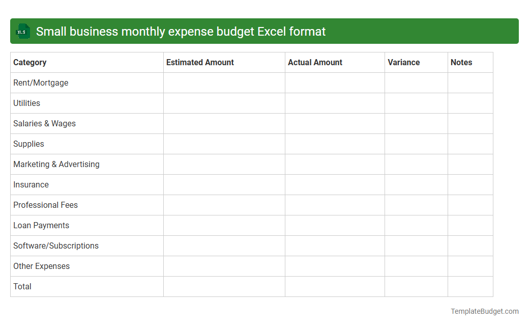 Small business monthly expense budget Excel format