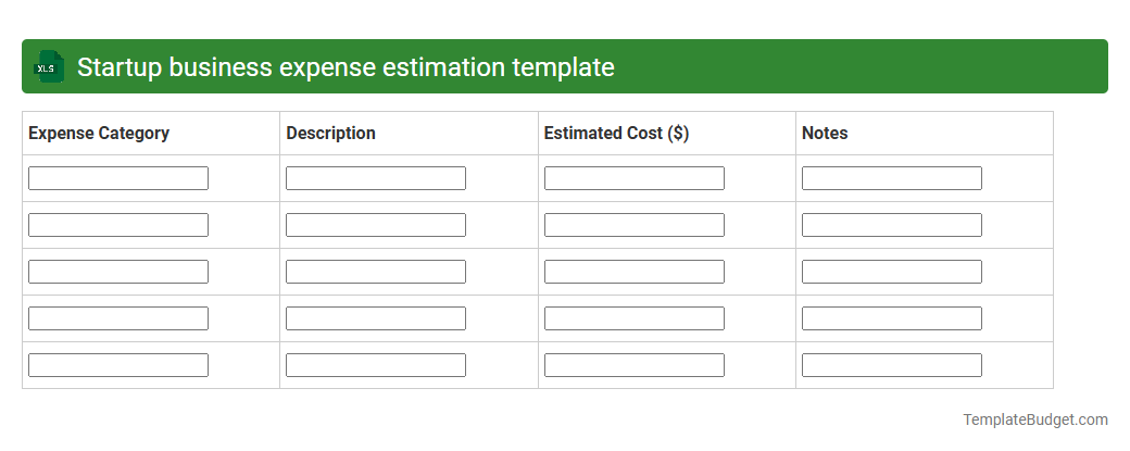 Startup business expense estimation template