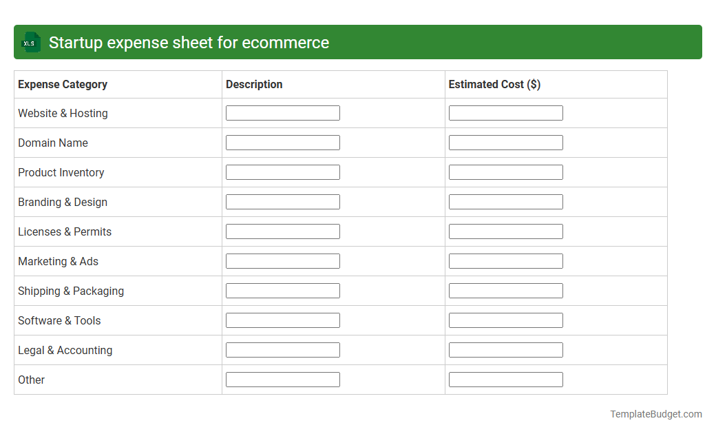 Startup expense sheet for ecommerce