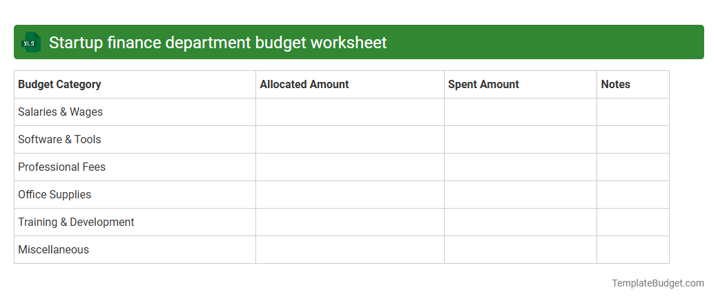 Startup finance department budget worksheet