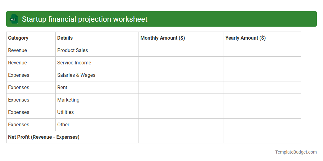 Startup financial projection worksheet