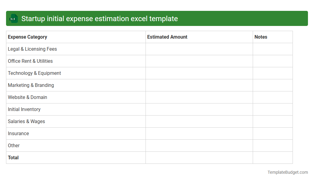 Startup initial expense estimation excel template