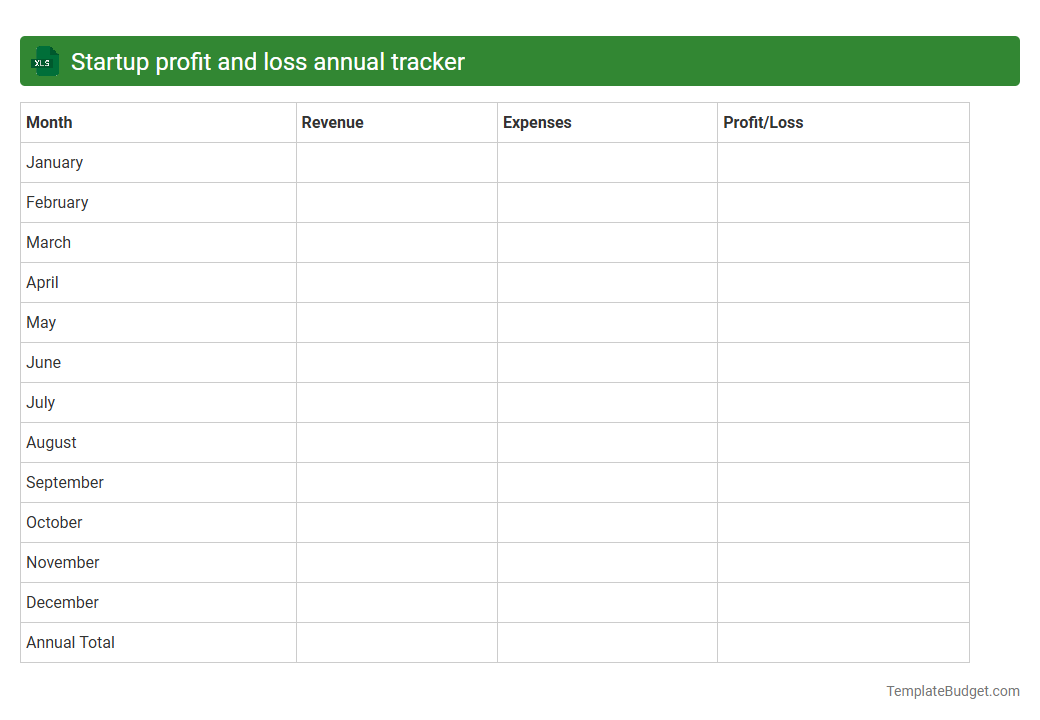 Startup profit and loss annual tracker