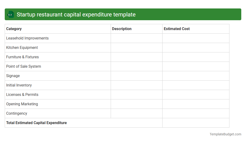Startup restaurant capital expenditure template