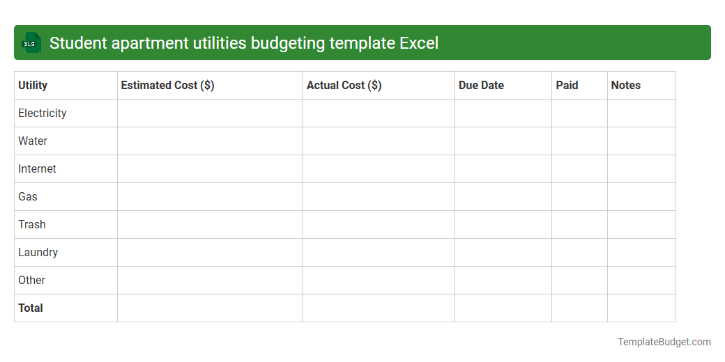 Student apartment utilities budgeting template Excel
