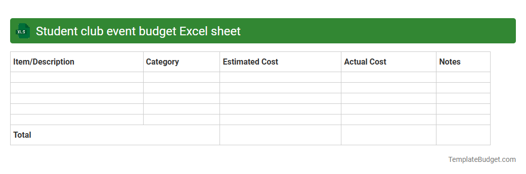 Student club event budget Excel sheet