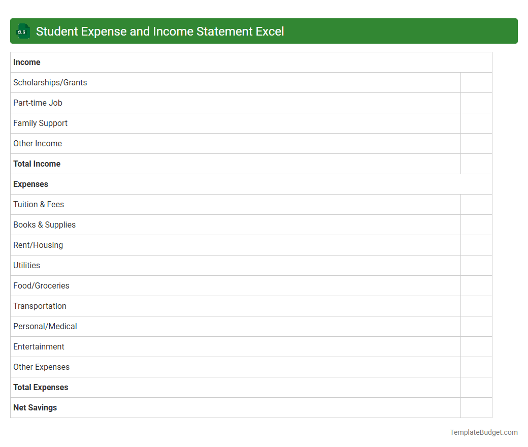 Student Expense and Income Statement Excel