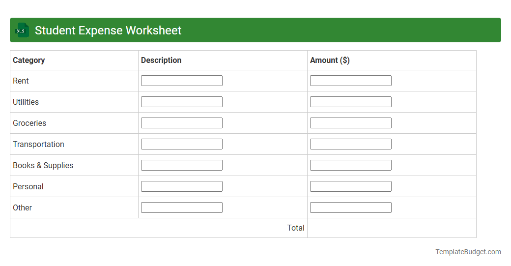 Student Expense Worksheet