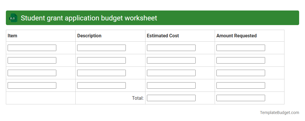 Student grant application budget worksheet