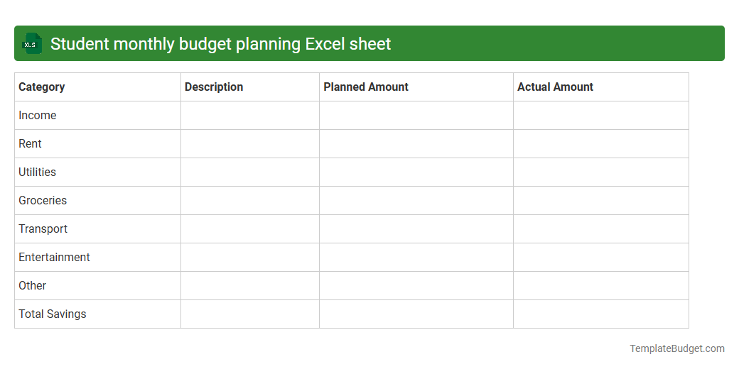 Student monthly budget planning Excel sheet