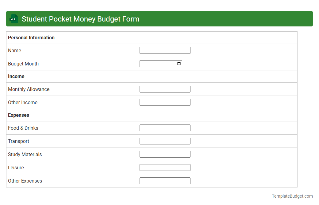 Student Pocket Money Budget Form