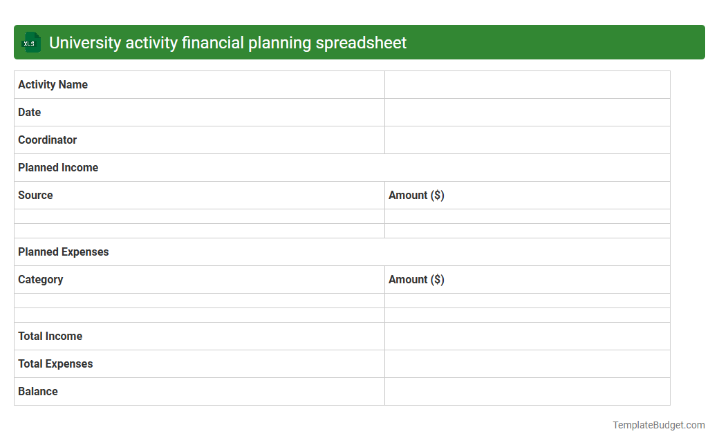 University activity financial planning spreadsheet