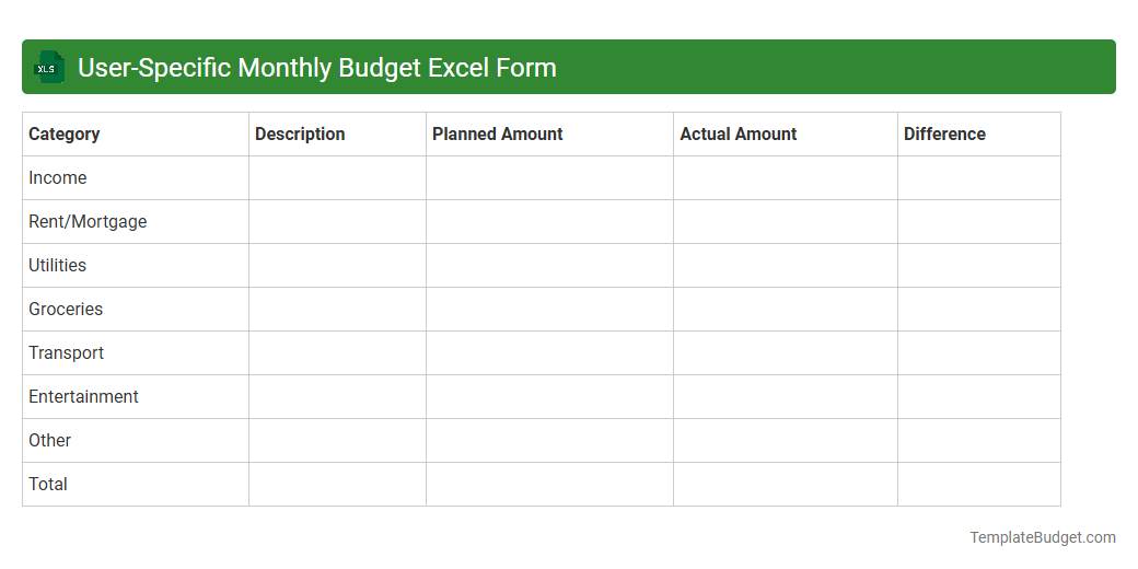 User-Specific Monthly Budget Excel Form
