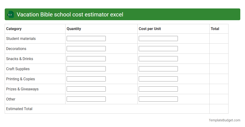 Vacation Bible school cost estimator excel