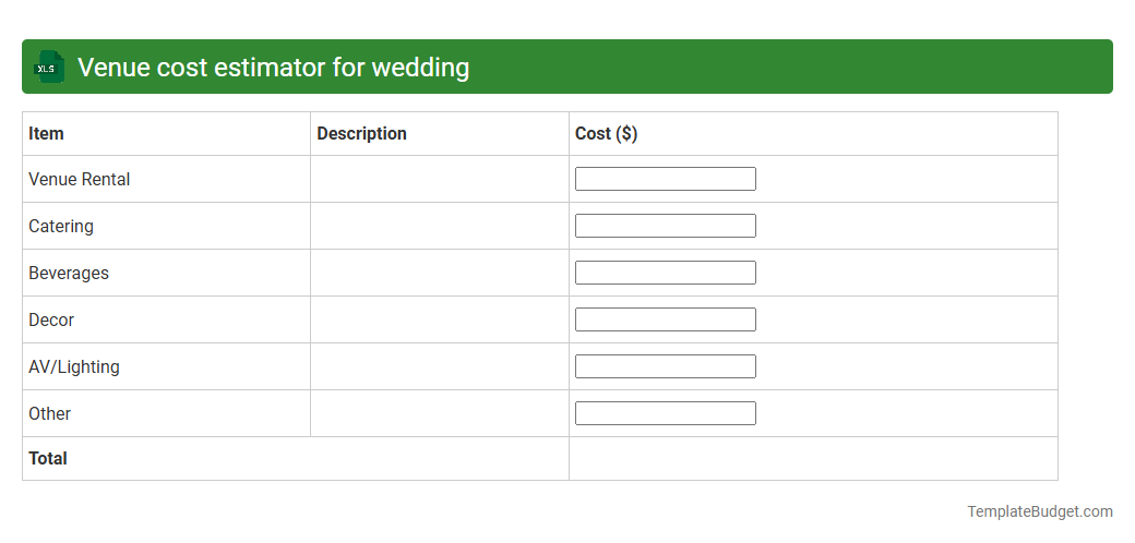 Venue cost estimator for wedding