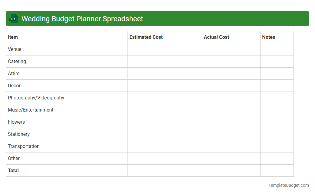 Wedding Budget Planner Spreadsheet