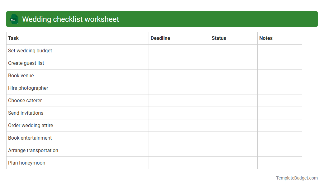 Wedding checklist worksheet