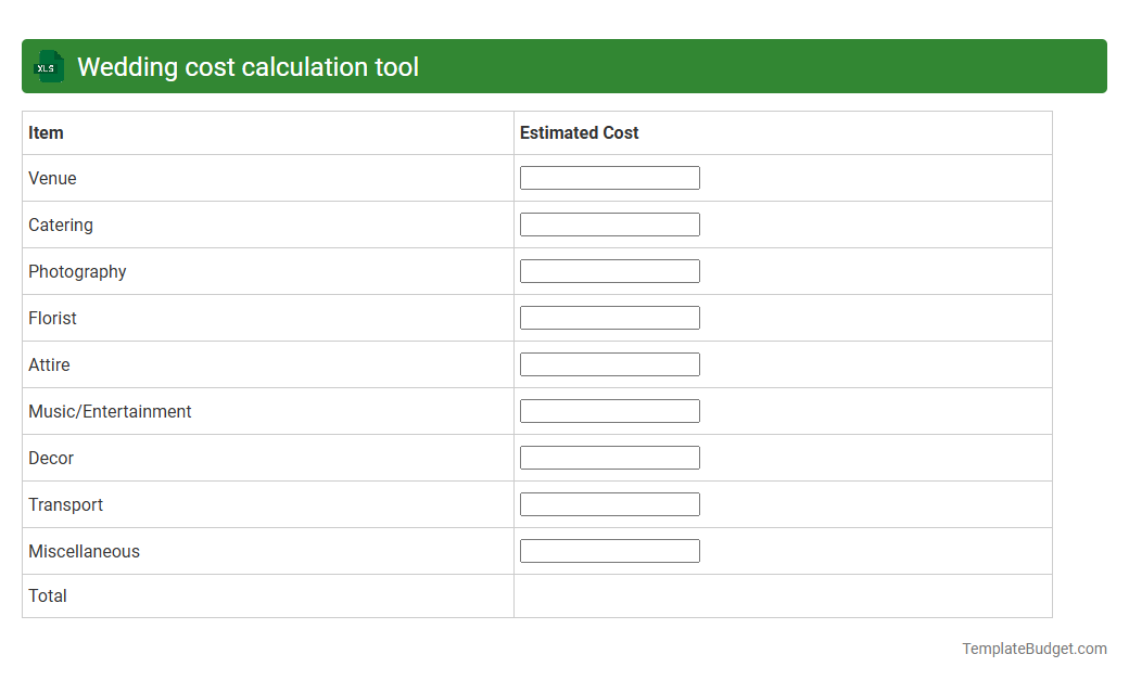 Wedding cost calculation tool