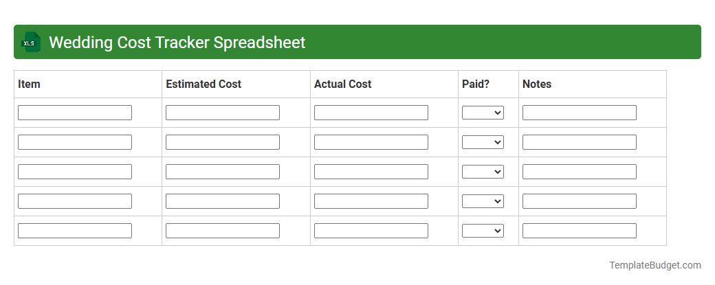 Wedding Cost Tracker Spreadsheet