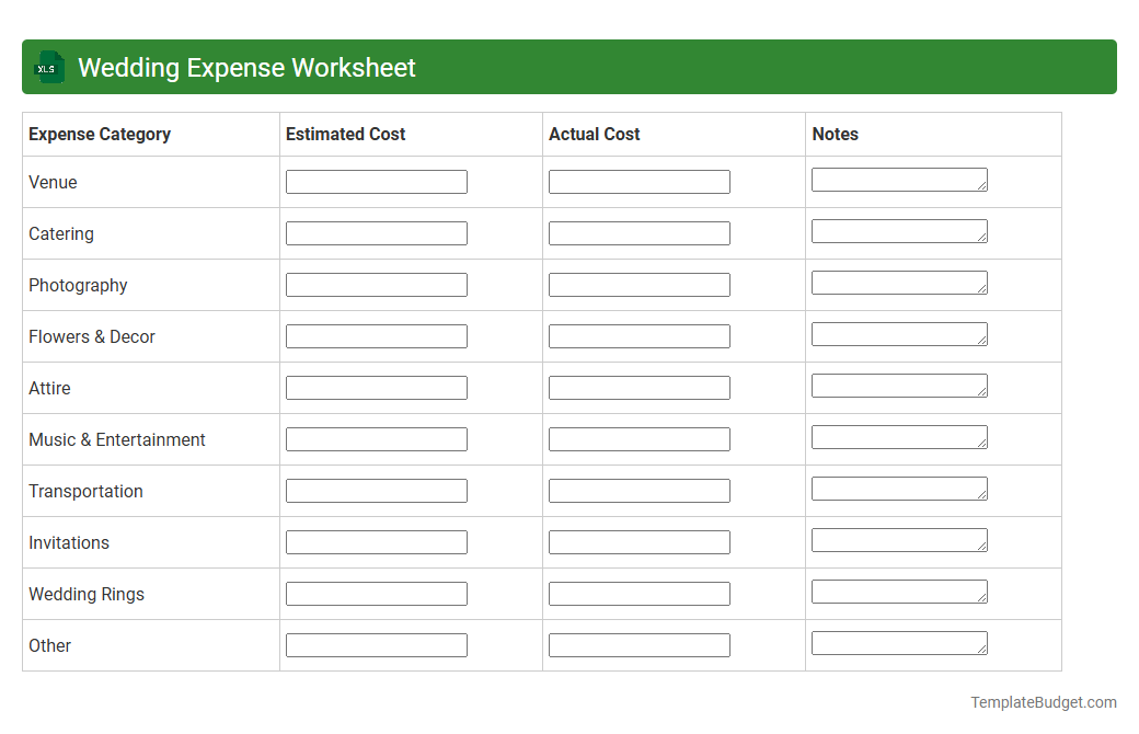 Wedding Expense Worksheet