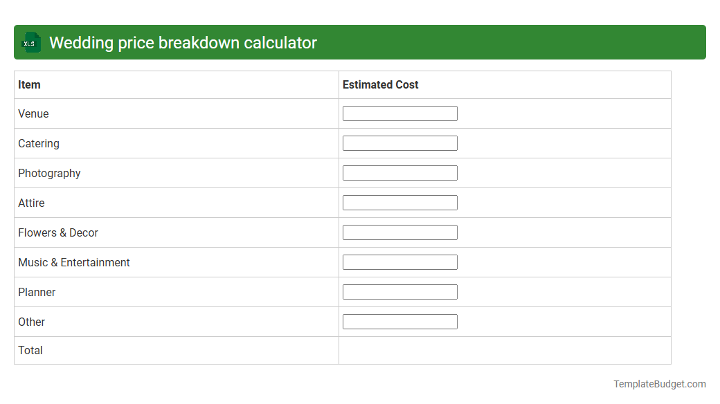 Wedding price breakdown calculator