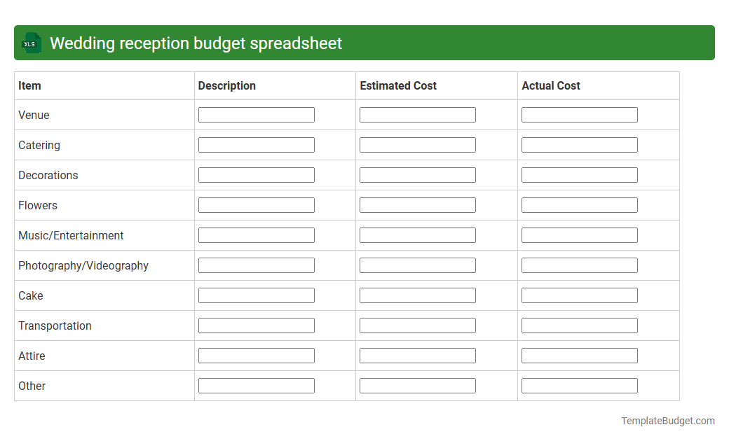 Wedding reception budget spreadsheet