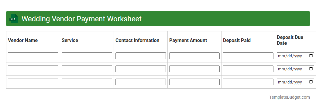 Wedding Vendor Payment Worksheet