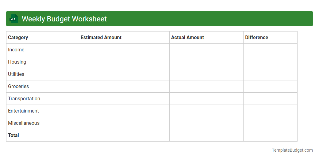 Weekly Budget Worksheet