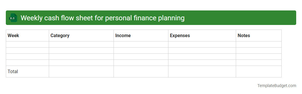 Weekly cash flow sheet for personal finance planning