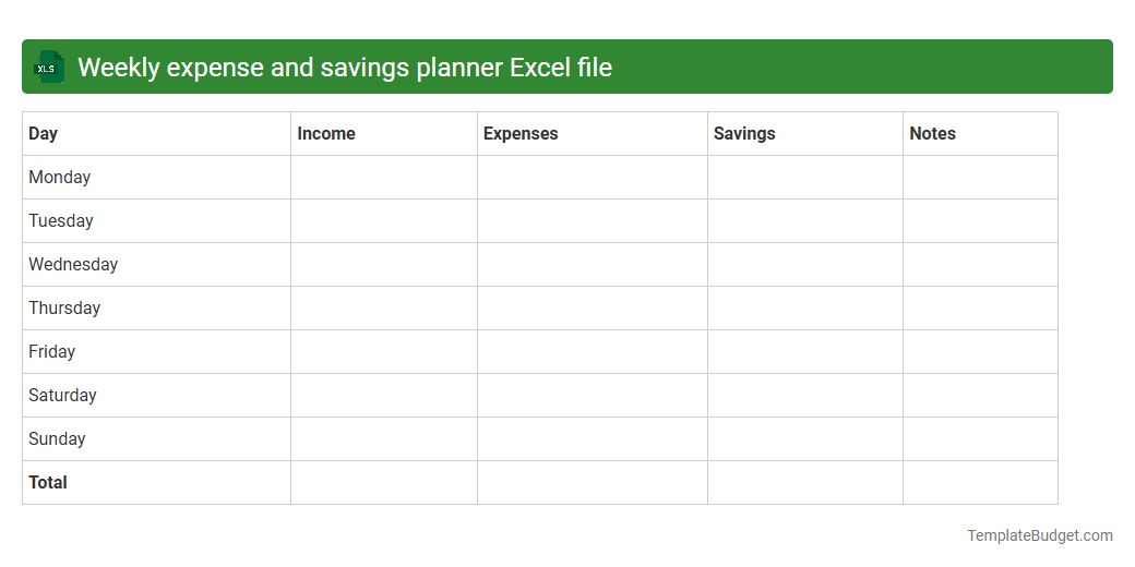 Weekly expense and savings planner Excel file