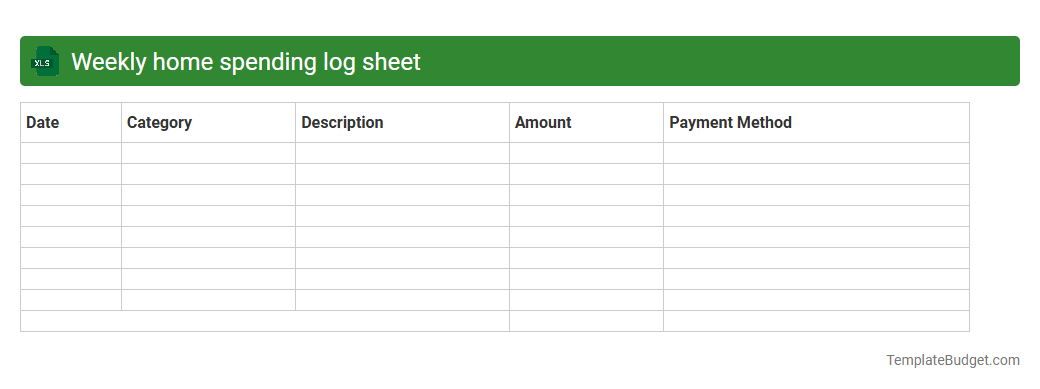 Weekly home spending log sheet