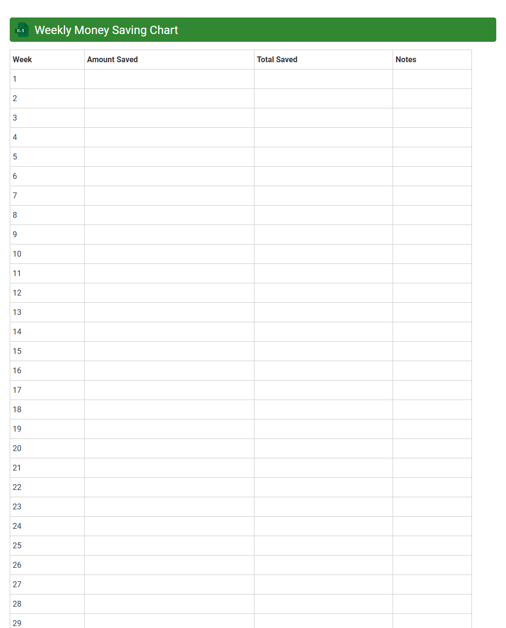 Weekly Money Saving Chart