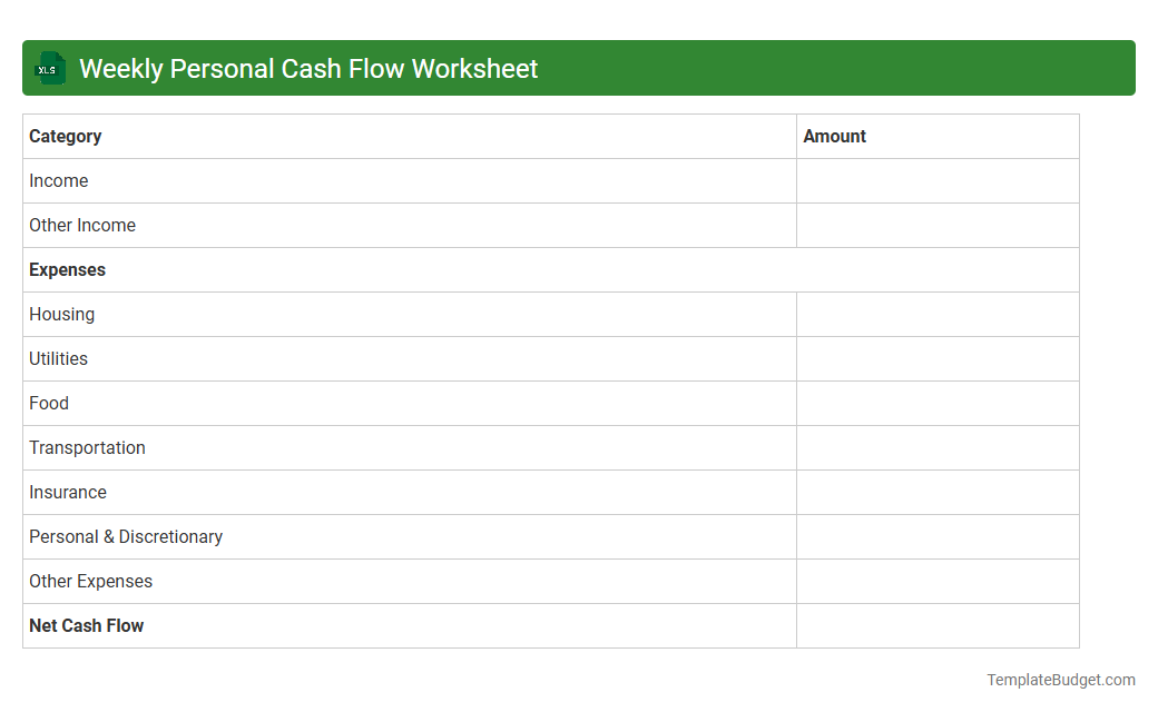 Weekly Personal Cash Flow Worksheet
