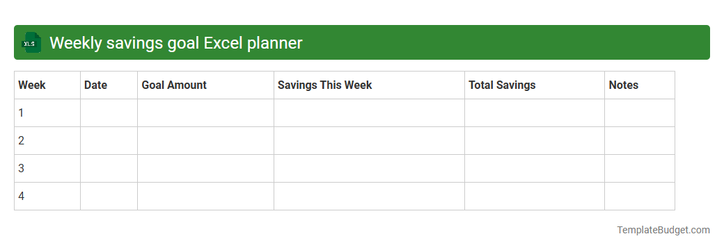 Weekly savings goal Excel planner