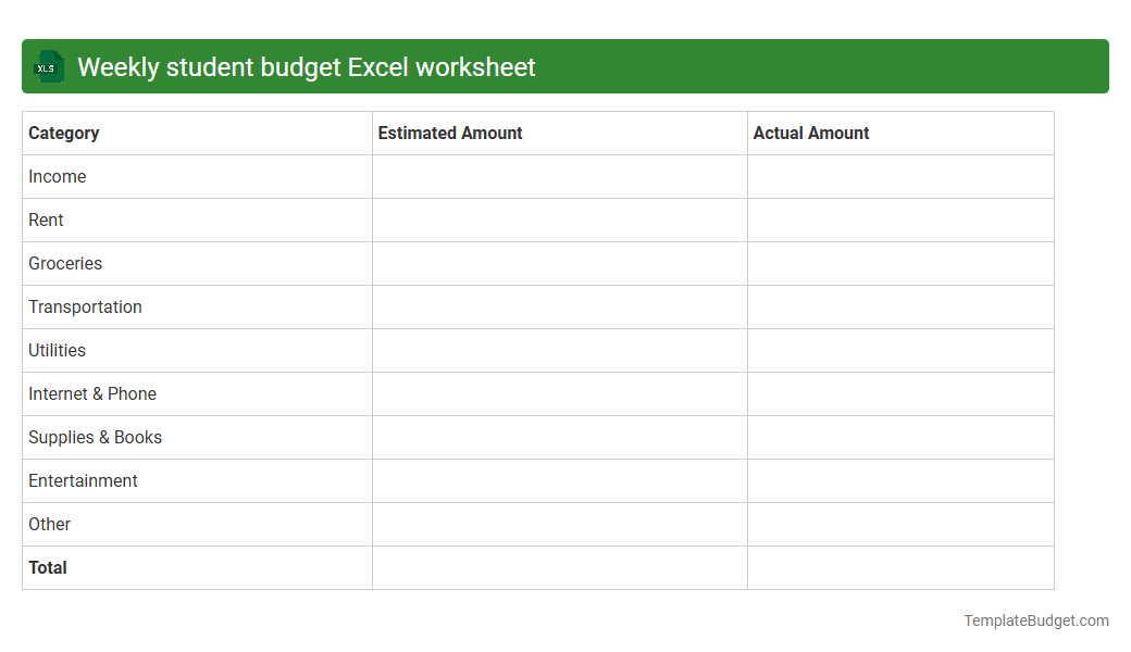 Weekly student budget Excel worksheet
