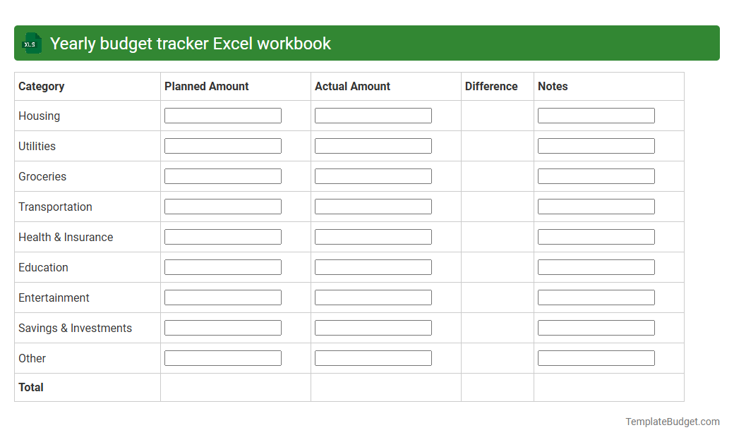 Yearly budget tracker Excel workbook