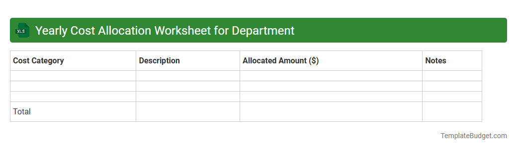 Yearly Cost Allocation Worksheet for Department