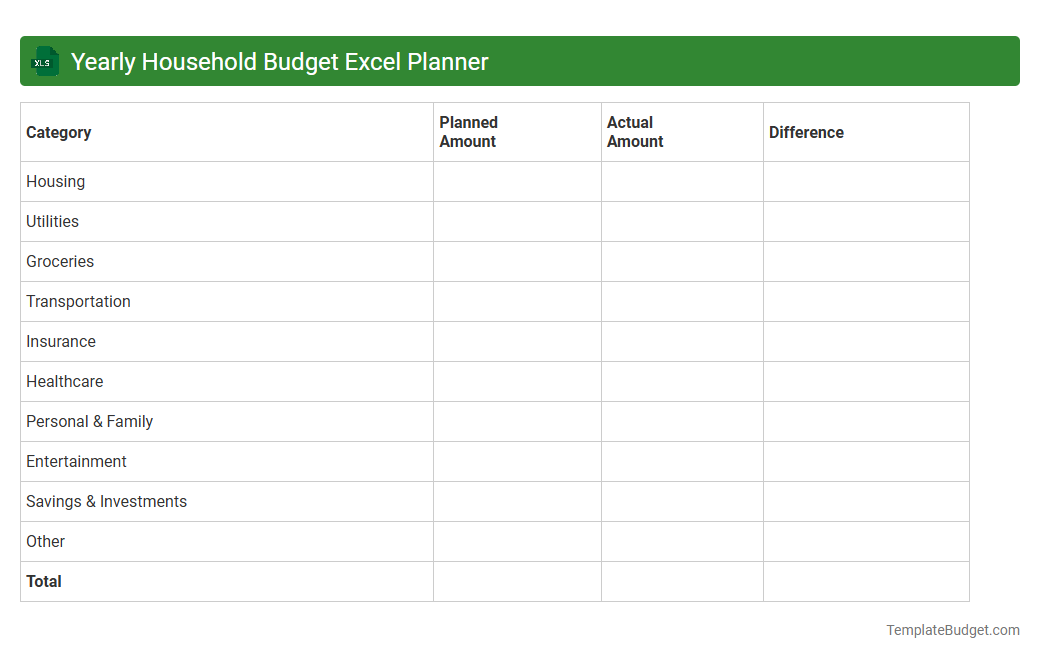 Yearly Household Budget Excel Planner