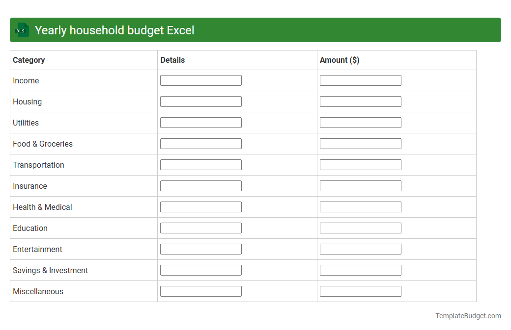 Yearly household budget Excel