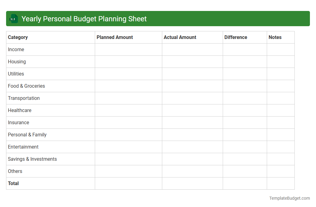 Yearly Personal Budget Planning Sheet